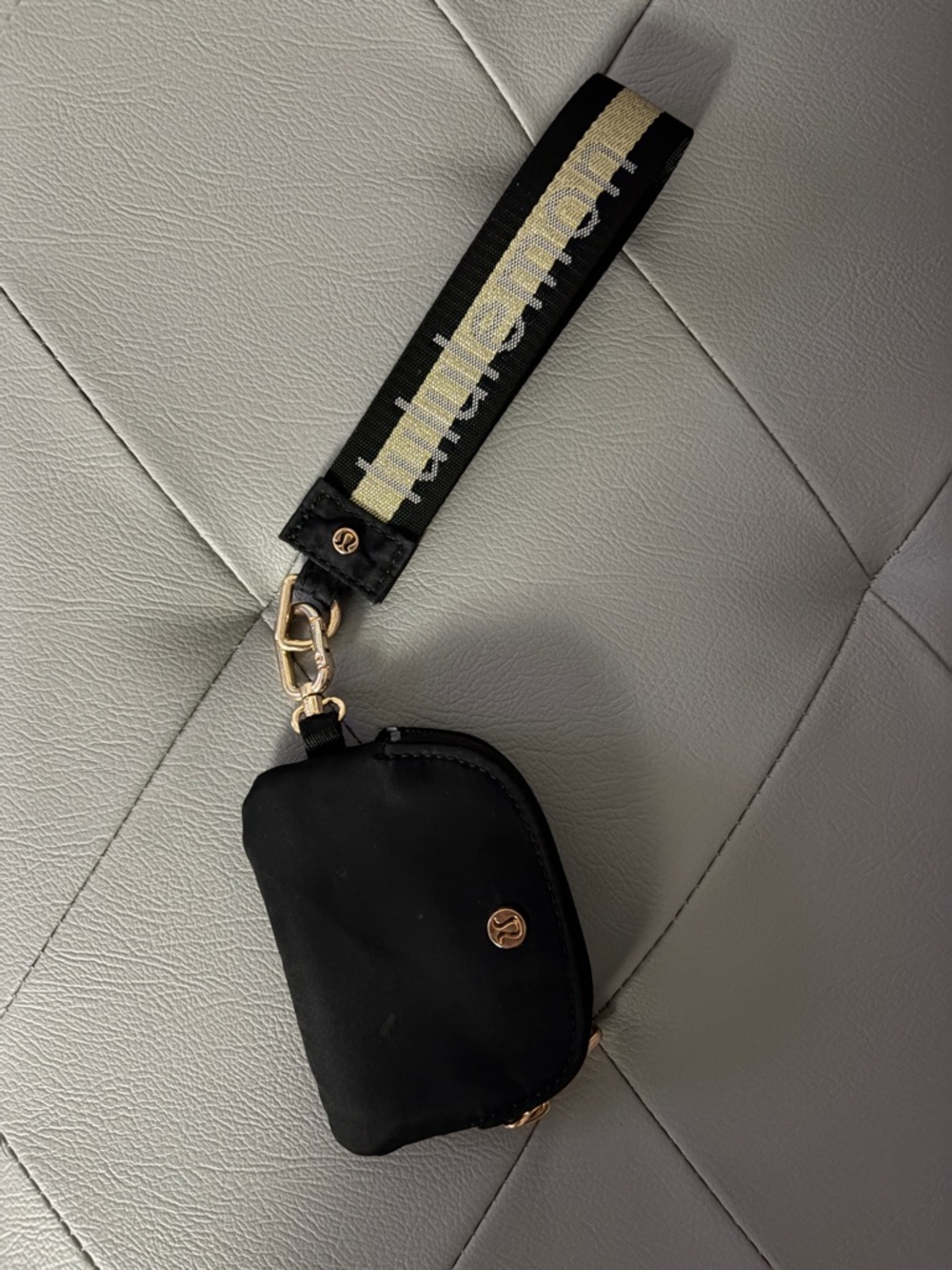 lululemon athletica Black Wristlet Key & Card Holder with Gold Accents